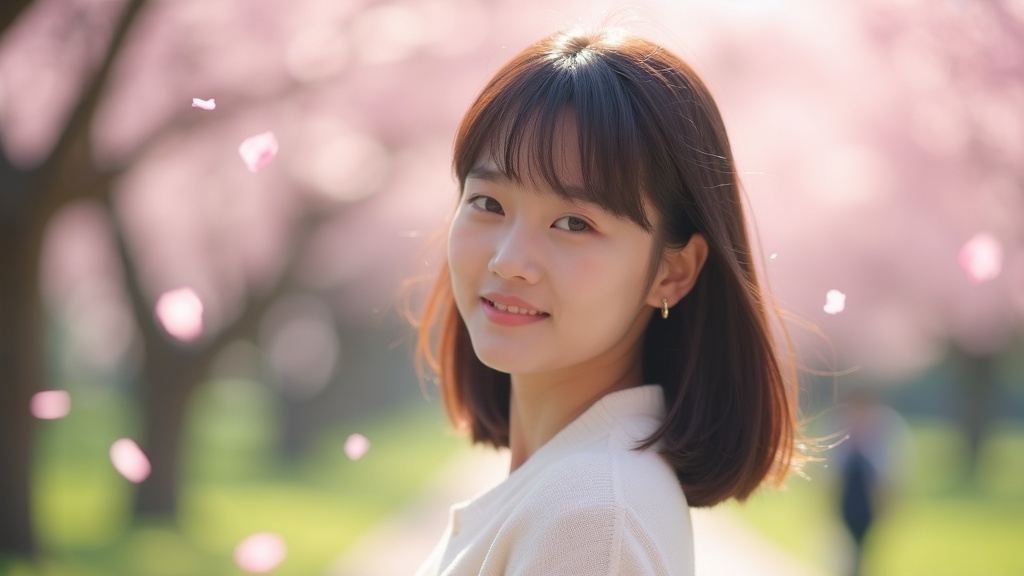 桜の公園でのポートレート撮影